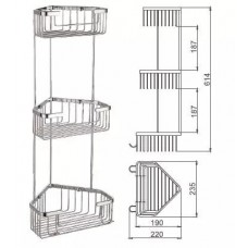 Полиця кутова Frap F351-2, 3-х ярусна, 240х570 мм, нержавіюча сталь, хром