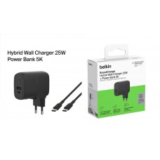 Зарядний пристрій мережевий Belkin 25Вт USB-С PD, PowerBank 5000мА·год, кабель USB-C  USB-C, 1м, чорний