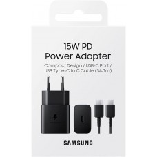 Зарядний пристрій мережевий Samsung 15Вт USB-С, кабель USB-C  USB-C, 1м, чорний