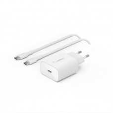 Зарядний пристрій мережевий Belkin 25Вт USB-С PD PPS, кабель USB-С  USB-C, 1м, PVC, білий