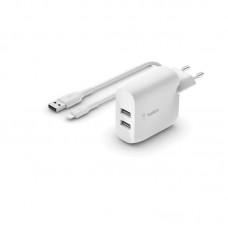 Зарядний пристрій мережевий Belkin 24Вт 2хUSB-A, кабель USB-A  Lightning, 1м, білий