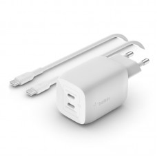 Зарядний пристрій мережевий Belkin 65Вт 2хUSB-С GAN PD PPS, кабель USB-С  USB-C, 2м, білий