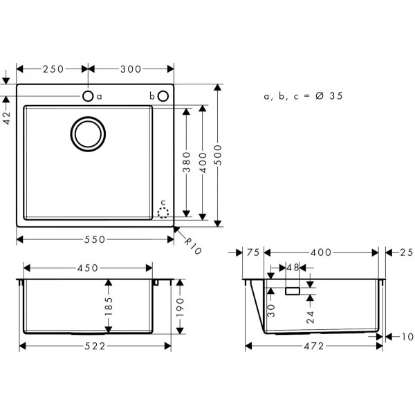 Гранітна мийка Hansgrohe S510-F450 чорний графіт
