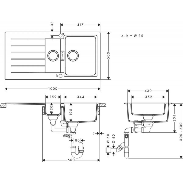 Гранітна мийка Hansgrohe S520-F345 43357170  графіт