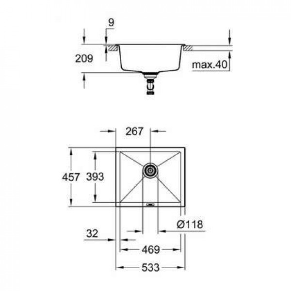 Гранітна мийка Grohe 533х457 Granite Grey  31654AT0