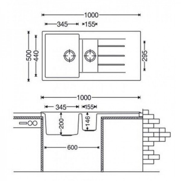 Гранітна мийка Fabiano Classic 100х50х15 Beton