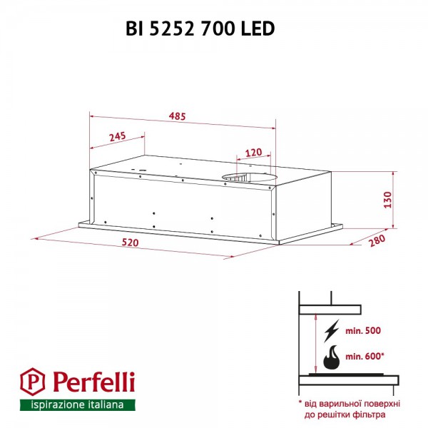 Витяжка Perfelli BI 5252 BL 700 LED