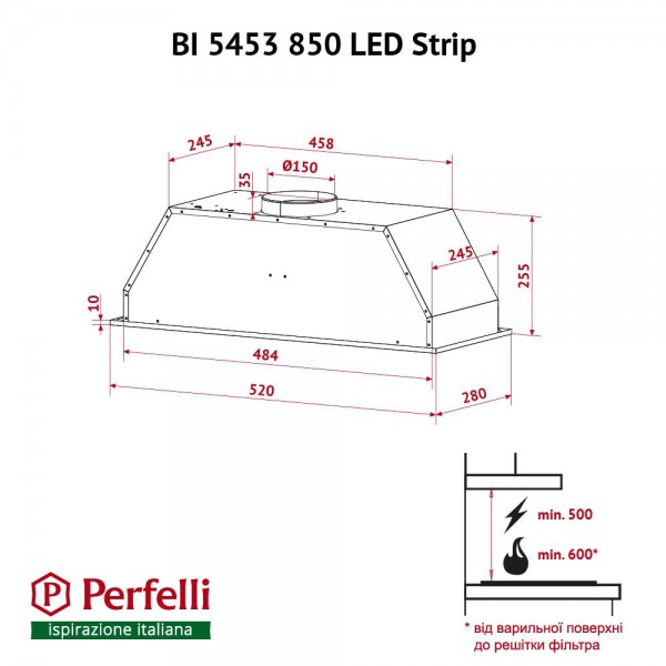 Витяжка Perfelli BI 5453 BL 850 LED Strip