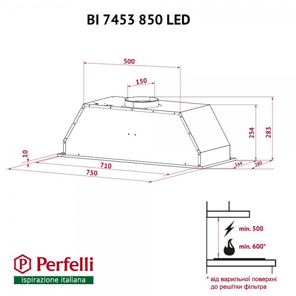 Витяжка Perfelli BI 7453 I 850 LED