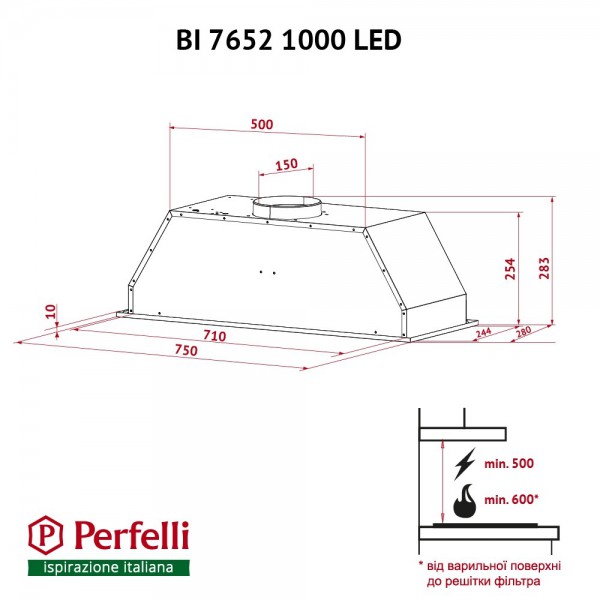 Витяжка Perfelli BI 7652 I 1000 LED