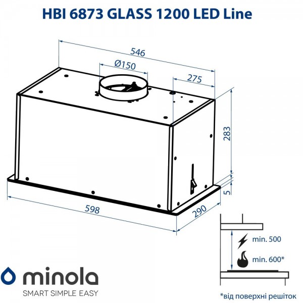 Витяжка Minola HBI 6873 BL GLASS 1200 LED Line