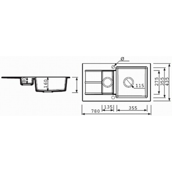Гранітна мийка Marmorin Tama 780х435х15