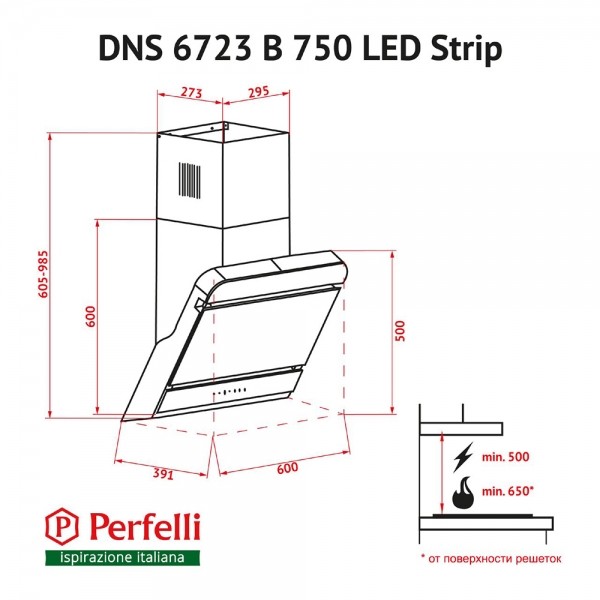 Витяжка Perfelli DNS 6723 B 1100 BL LED Strip
