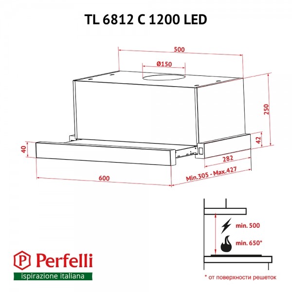Витяжка Perfelli TL 6812 C IV 1200 LED