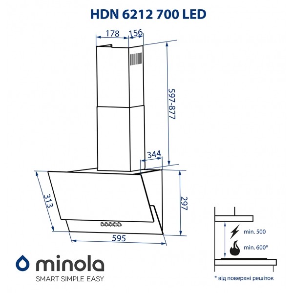 Витяжка Minola HDN 6212 WH 700 LED