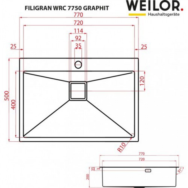 Кухонна мийка WEILOR FILIGRAN WRC 7750 GRAPHIT