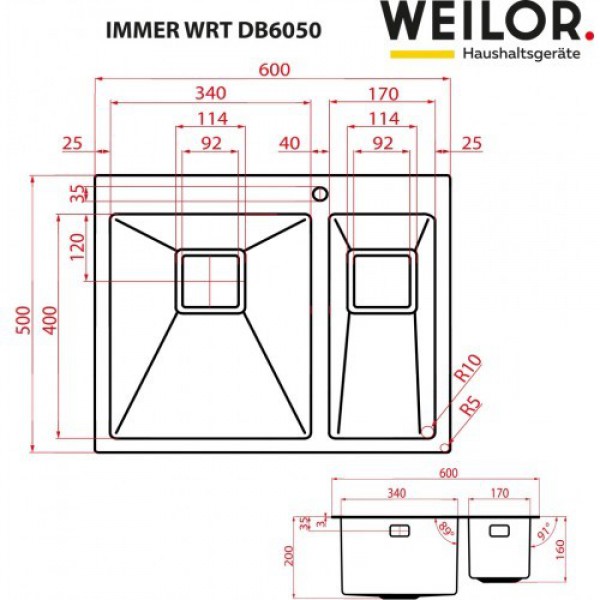 Кухонна мийка WEILOR IMMER WRT DB6050