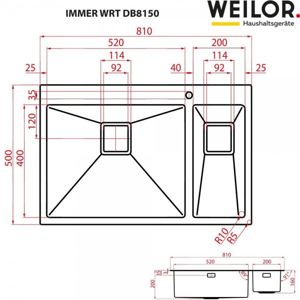 Кухонна мийка WEILOR IMMER WRT DB8150