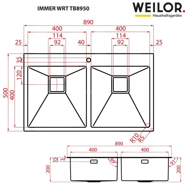 Кухонна мийка WEILOR IMMER WRT TB8950