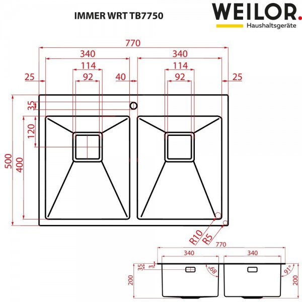 Кухонна мийка WEILOR IMMER WRT TB7750