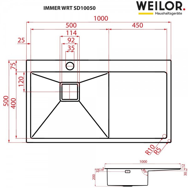 Кухонна мийка WEILOR IMMER WRT SD10050
