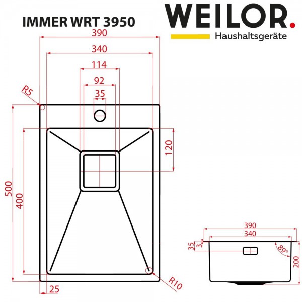 Кухонна мийка WEILOR IMMER WRT 3950