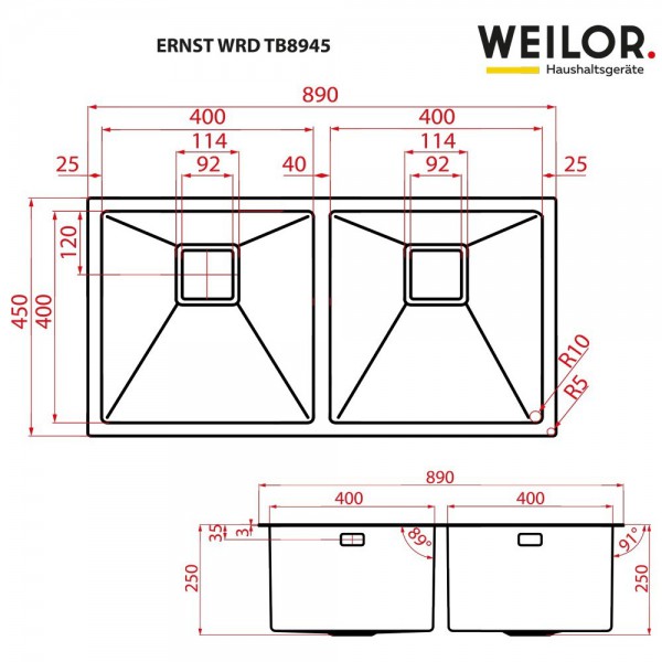 Кухонна мийка WEILOR ERNST WRD TB8945