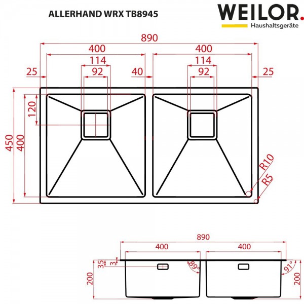Кухонна мийка WEILOR ALLERHAND WRX TB8945