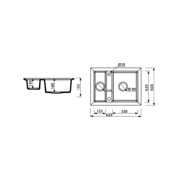 Гранітна мийка Marmorin Cire 630х500 gray 03