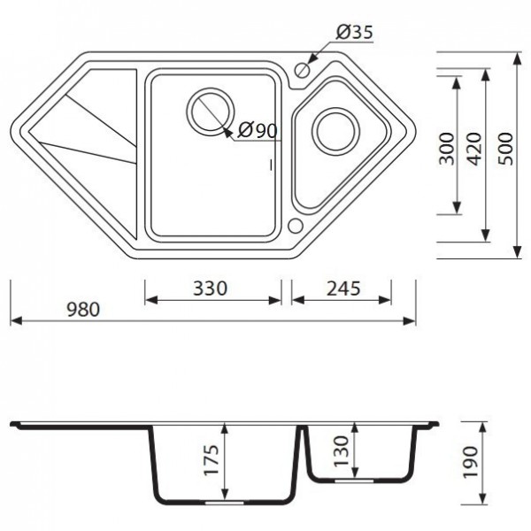 Гранітна мийка Marmorin TORRO 98х50