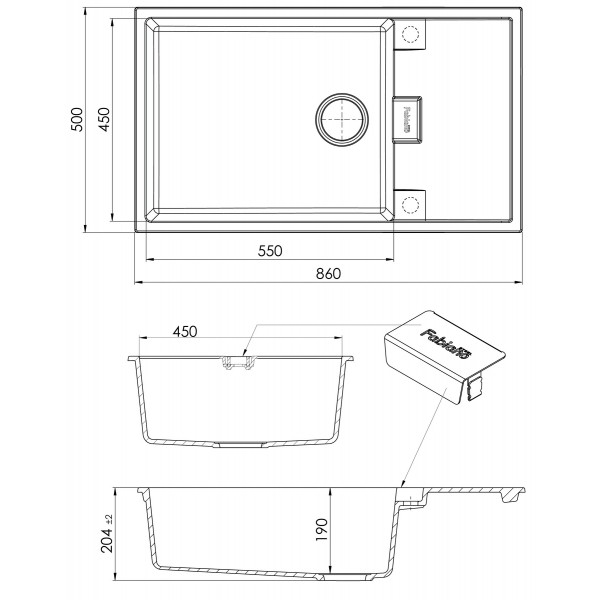 Гранітна мийка Fabiano Cubix 86x50 XL Grey Metallic