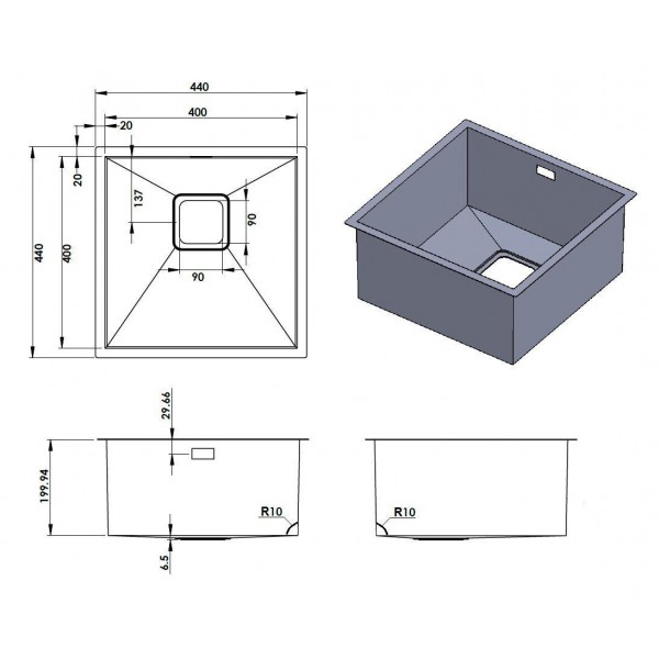 Кухонна мийка Fabiano Quadro 44 Nano Graphite