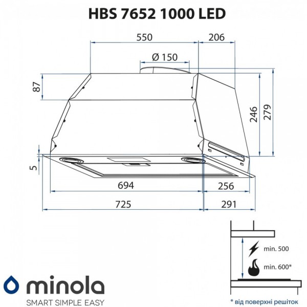 Витяжка Minola HBS 7652 I 1000 LED