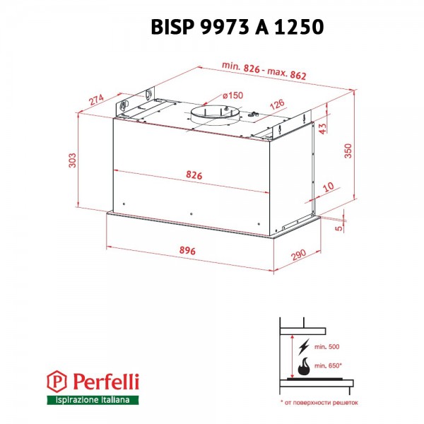 Витяжка Perfelli BISP 9973 A 1250 IV LED Strip